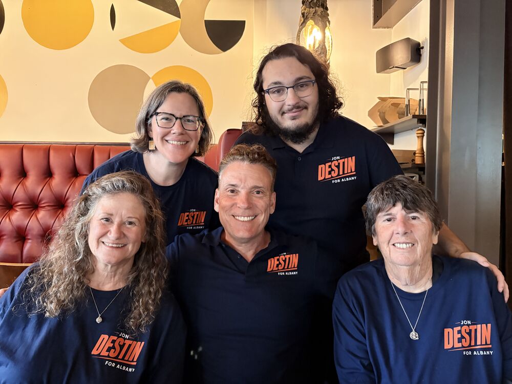 The campaign team in Jon Destin for Albany shirts